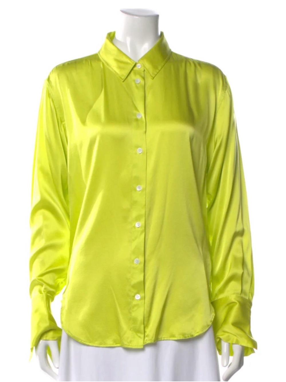 Frame Women's Neon Green Satin Button-Up Shirt